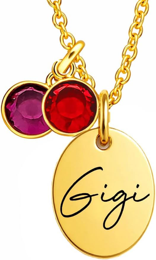 Gigi Birthstone Necklace – Personalized Grandma Necklace from Grandkids, Custom Family Jewelry with Birth Month Charms, Mothers Day Birthday Christmas Gift for Grandma