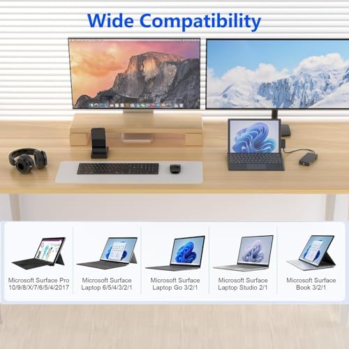 Image of Dual HDMI+VGA Dock Works with Microsoft Surface Devices - 12-in-1 Triple Display Microsoft Surface Docking Station for Surface Pro (12 /11 /10 /9 /8 /X /7 /6 /5 /4), Surface Laptop, Surface Go, Surface Book