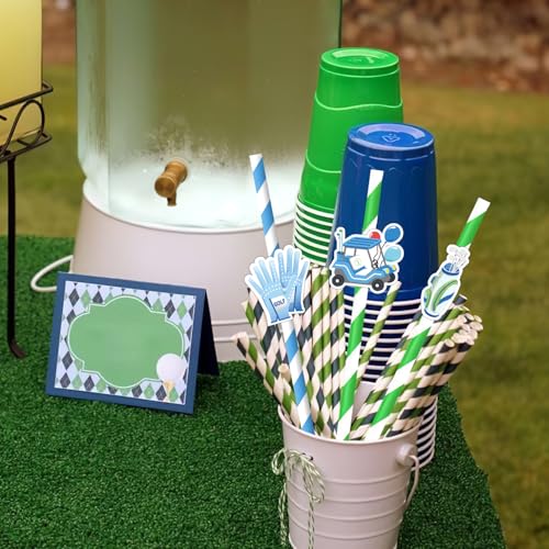 Pitillos de papel azul y verde golf, 50 unidades miniatura 6
