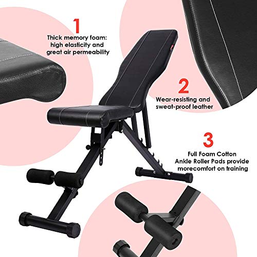 INTEY Adjustable Weight Bench, Foldable Workout Bench for Home Gym Full Body Workout, Flat Decline Inclide Adjustable Utility Bench for Weight Lifting