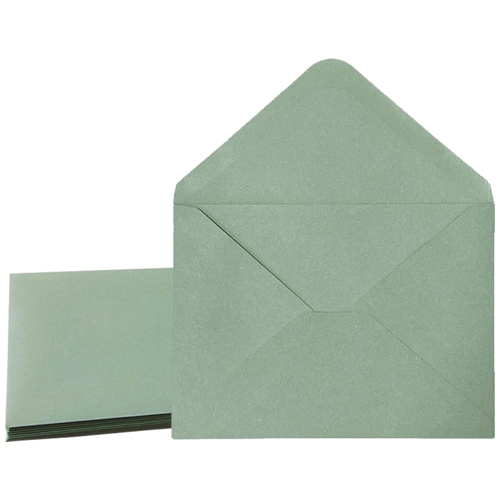 50 Pack Sage Green Envelopes with V-Flap, Water Activated Gummed Envelopes for Greeting Cards, Wedding Invitations, Business Correspondence, Bulk Stationery Supply, Envelope with V Flap