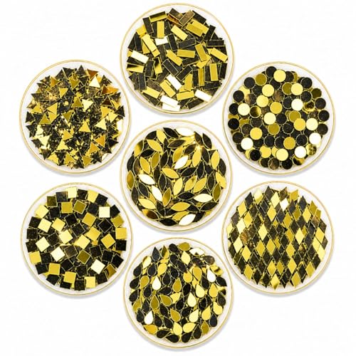 Image of NNJ GROUP 700 Pcs Golden Colour Mirror Kit for Lippan Art and Craft Work, 7 Shapes with Fabric Glue (Combo)