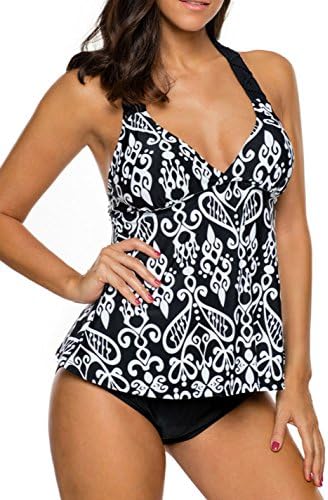 Women Tankini Top Racerback Solid Geo Printed Bathing Suits Tankini Tops Wireless