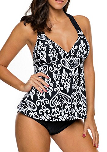 Women Tankini Top Racerback Solid Geo Printed Bathing Suits Tankini Tops Wireless
