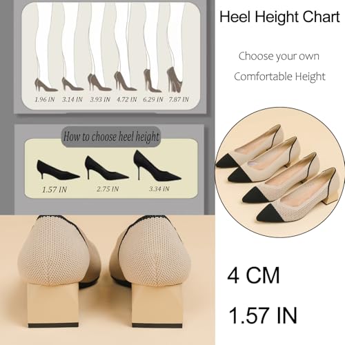 Women's Knit Mesh Block Heel Pumps Pointed Closed Toe Fashion Splicing Slip-On Pumps Outdoor Office Party Dress Shoes4