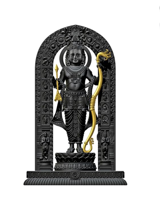 Image of Lord Ram Black Gold Idol with Arch Premium 6 Inch Ram Lalla Murti for Home Temple Pooja Room Office Spiritual Decor and Gifting Purpose