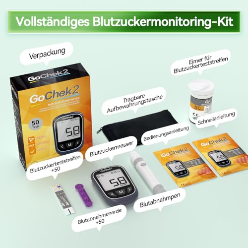 MicroTech Blutzucker-Messgerät Kit 50 Streifen & Lanzetten, ohne Codierung, 500 Speicher, breiterer HCT für die Familie (mmol)