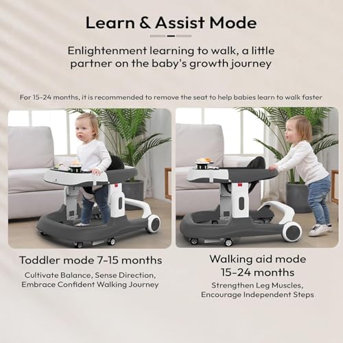 Image of StarAndDaisy Baby Walkers 6-24 Month Boy & Girl /Walker for Baby /Kids 1 Years with Multi Adjustable Height /Multi-Functionne Baby Walker with Music, Toy Tray & Anti-Rollover (Grey)