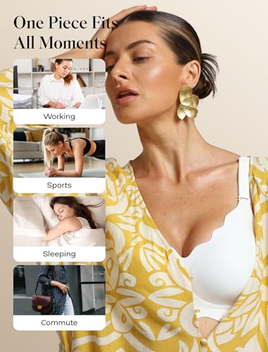 Image of COMFELIE Seamless Wireless T-Shirt Bra for Women, Full Coverage No Underwire with Deep V Neck, U-Back & Lace Trim