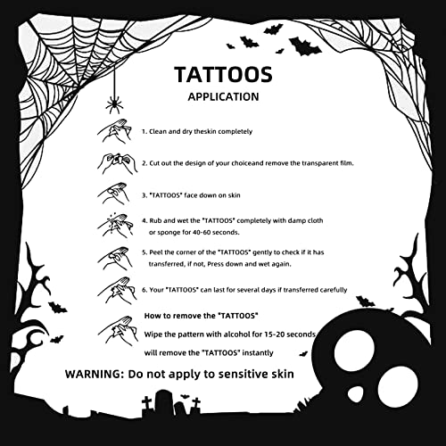 52 Sheets Temporary Tattoo For Men Women Adults, Fake Body Arm Neck Chest Shoulder Tattoos, Halloween Black Skull Skeleton Fake Tattoo Stickers Includes 10 Large-Size 3D Realistic Tattoo Stickers #TOP6