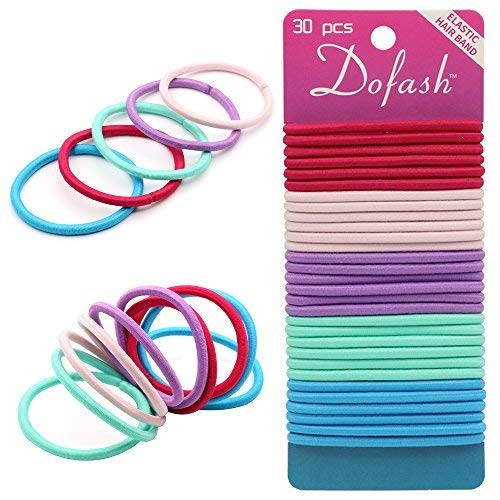 Dofash 30pcs Hyper Elastic Hair ties Ponytail Holders Multi-color 4mm x 5.5" for Children Girl Teenager