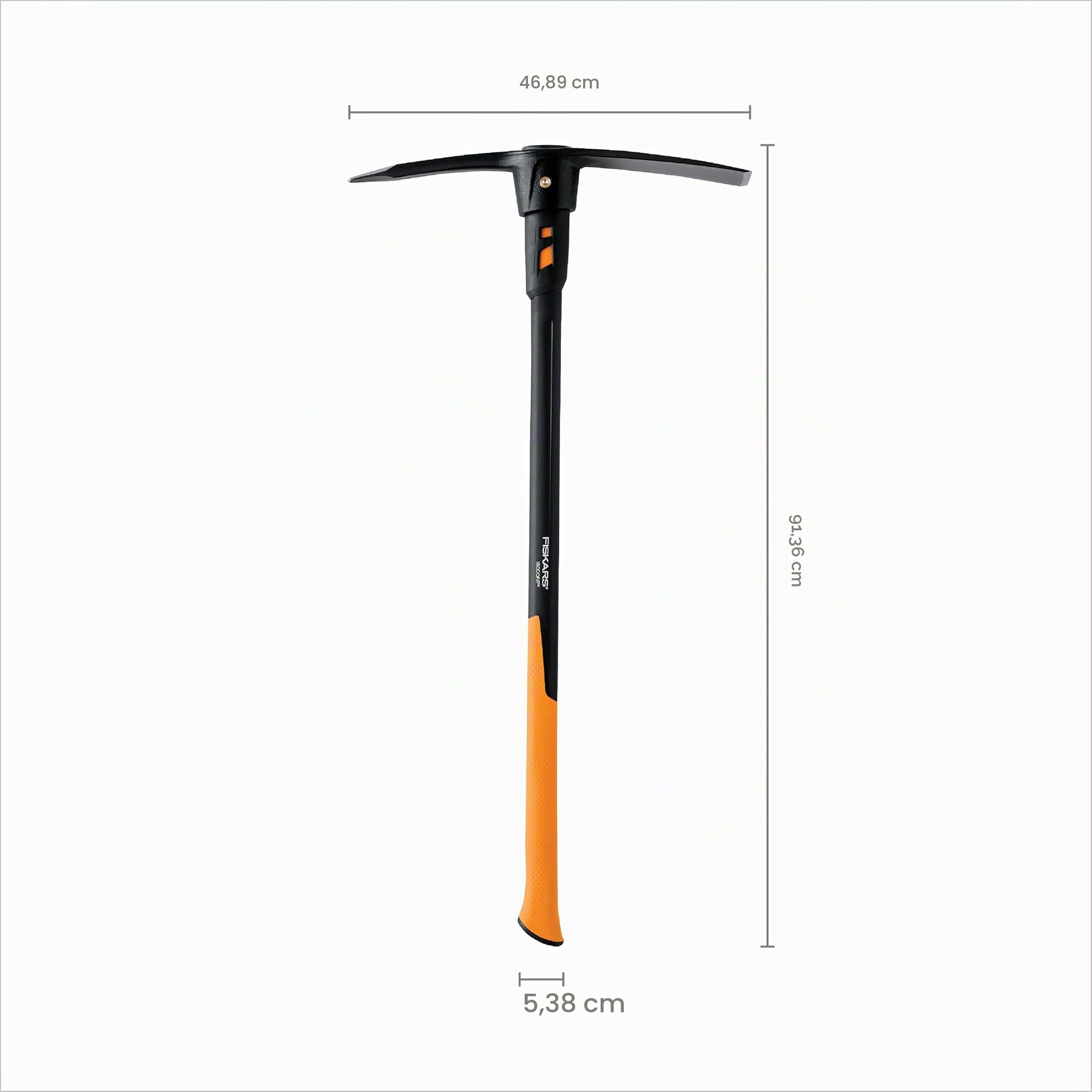 Fiskars Pro IsoCore Piccone e zappa a doppia estremità, manico ammortizzante da 91 cm, acciaio forgiato resistente per scavare e coltivare, arancione/nero