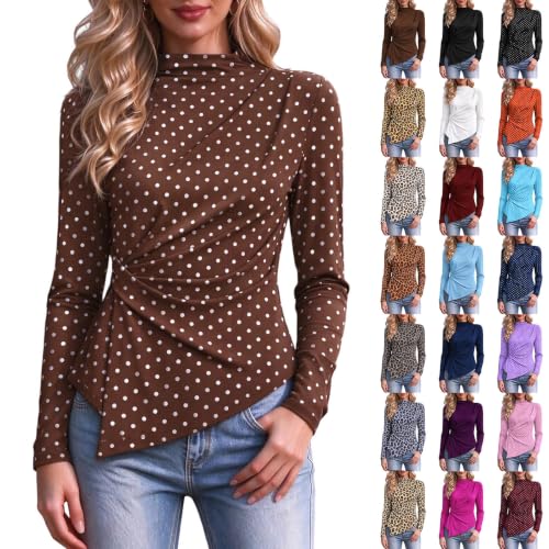 Long Sleeve Shirts for Women Mock Neck Asymmetrical Business Casual Tops - image 1