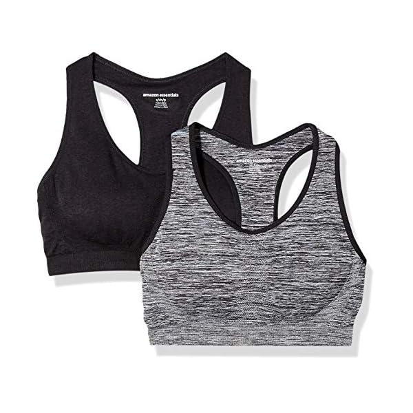 Amazon Essentials Women's Light-Support Seamless Sports Bras, Pack of 2, Black/Space Dye, Large