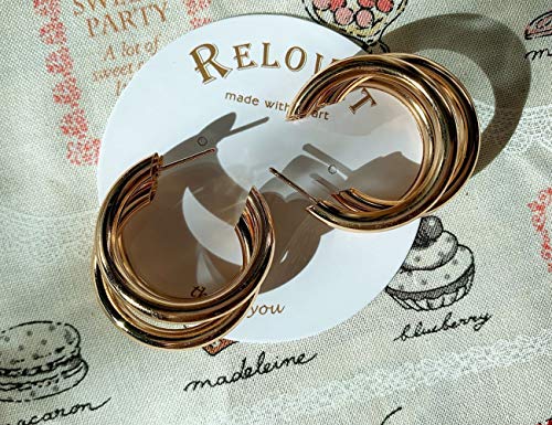 Triple Hoop Earrings Chunky Tube Gold Silver Earrings Minimal Statement Fashion for Women (gold)3