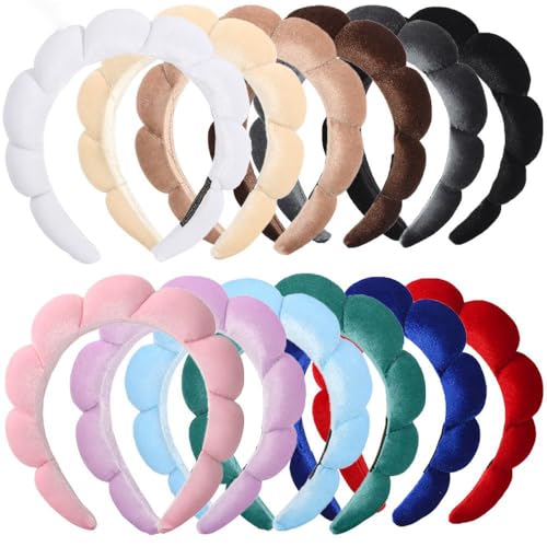 Lot de 12 bandeaux spa en velours pour femme pour maquillage et soins de la peau, bandeaux doux pour lavage du visage, essentiels de routine beauté (couleurs...