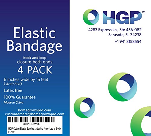 Elastic Bandage Wrap 4 Pack By Hgp - Long Compression Bandage With Touch Closure At Both Ends - Extra Wide 6Inch X 15 Foot - Precise Compression Wraps Lower Legs, Knee, Ankle Or Chest With No Clips #TOP3