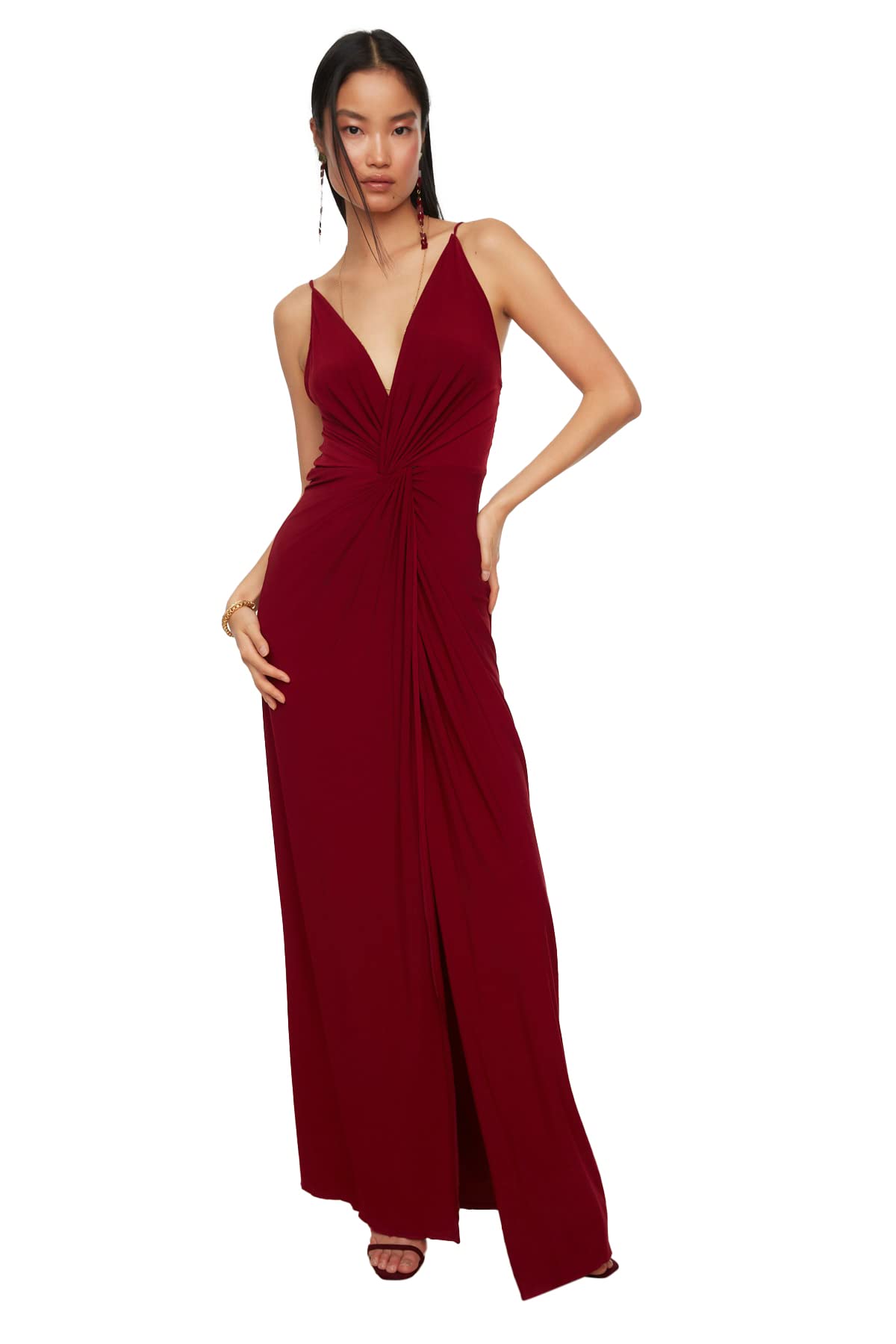 Trendyol FeMan Prom/Bridesmaid Maxi Shift Regular fit Knit Evening Dress Burgundy