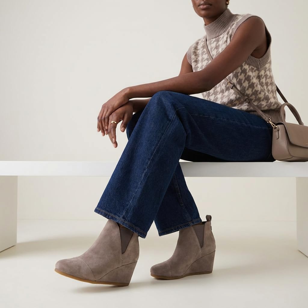 Dunes Women's Zoey Wedge Bootie, Soft Vegan Suede, Easy Slip-On Design, Memory Foam, Wide Widths Available - Image 6