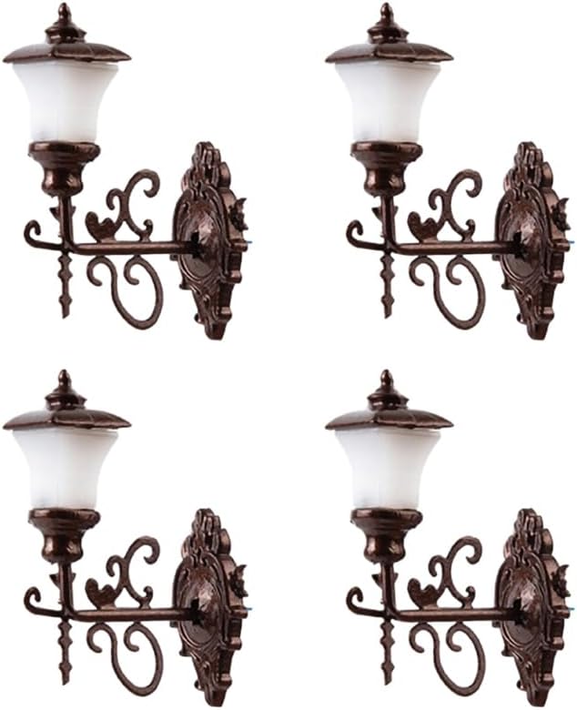 Housoutil 4pcs mini lámpara de pared modelo luminoso micro paisaje decoración para mini casa arena mesa DIY materiales bronce cálido amarillo luz