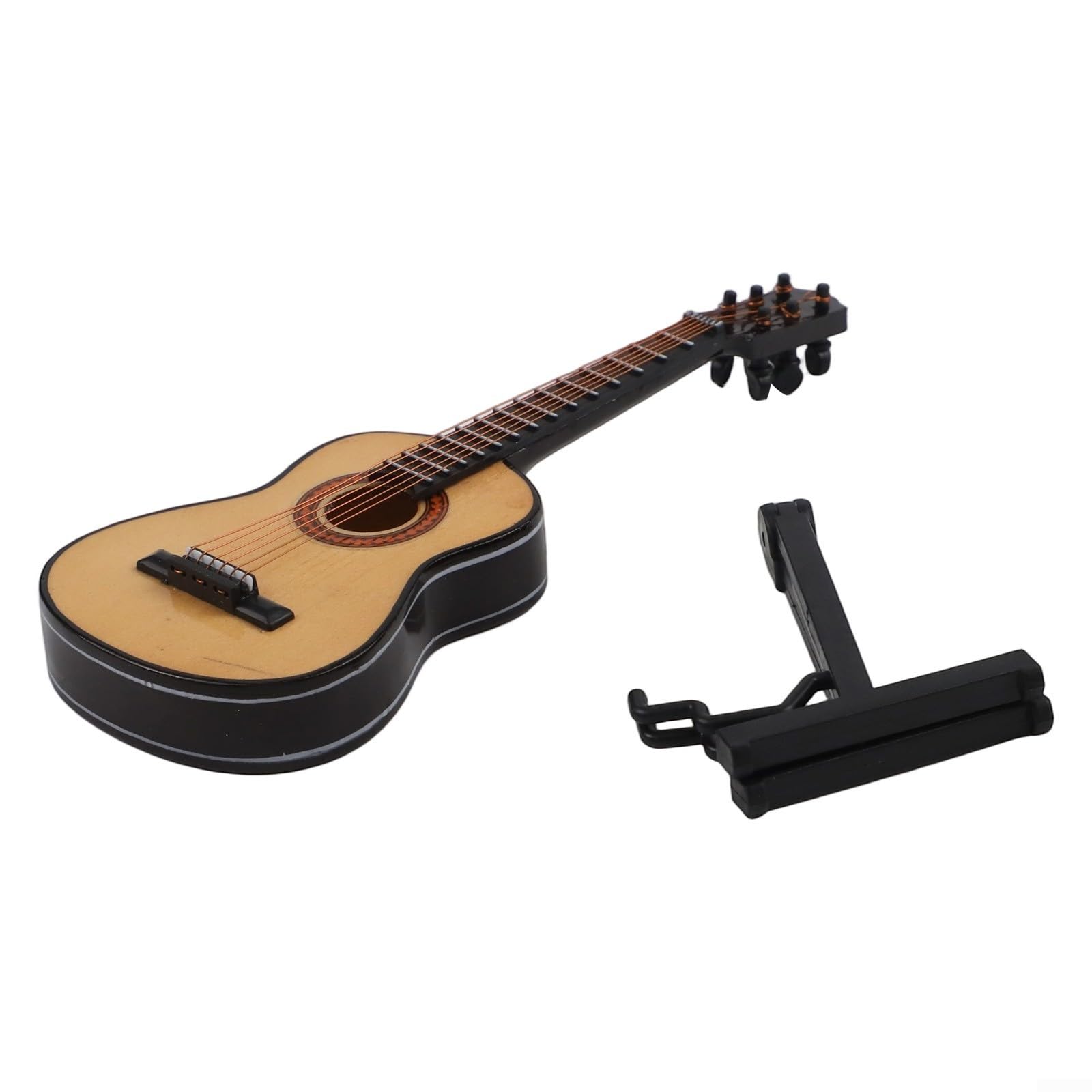 Réplique miniature de guitare classique en bois massif avec support pour bibliothèque, bureau ou meuble mural (bois)