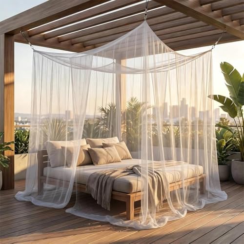Hillylolly Moustiquaire Extérieur Moustiquaire XXL Jardin de Lit Double, Carrée Moustiquaire Intérieur pour Balcons, Pergolas, Piscines, Patios, Jardins et...