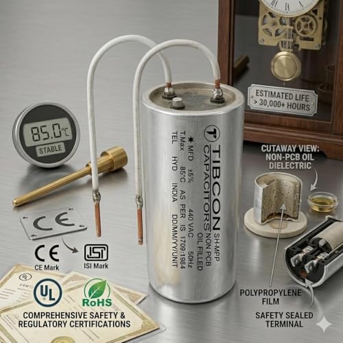 Image of Tibcon Original 2.5MFD 220-240V-440VAC Oil Filled Fan Capacitor Fix Slow Fan Instantly, Boost Speed for Ceiling,Table,Pedestal,Wall,Exhaust&Cooler Fans,High RPM,EnergySaving,ISICertified,Easy Install
