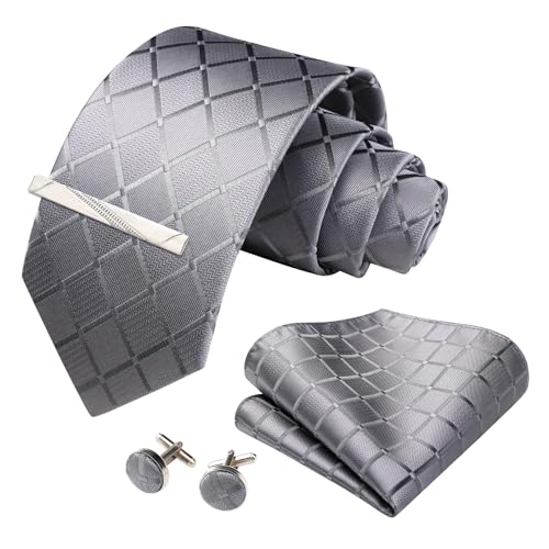 Image of Striped Plaid Polka Dot Mens Tie Formal Necktie Pocket Squares Ties Clips Cufflinks Classic for Men Set