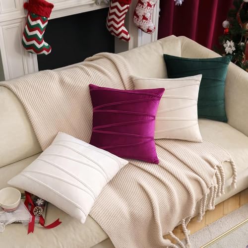 Image of Khooti Velvet Striped Cushion Cover Pack of 1-24 inch x 24 inch / 61 x 61 cm | Pink | Soft Pillow Covers Cushion Case for Sofa Bedroom Livingroom Chair Car, Cushion Cover with Zig Zag Pattern