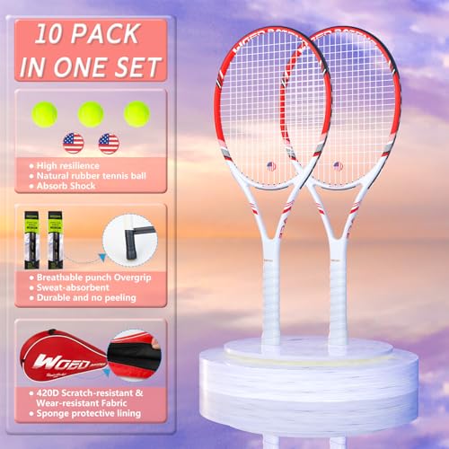 Image of Pro Tennis Racket for Adults, 2 Player 27 inch Speed Tennis Racquet Acceptable for Beginner and Professional with 3 Tennis Balls, 2 Vibration Dampes, 2 Overgrips, Tennis Bag