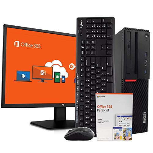 Lenovo M900 PC Desktop Computer - Intel i5, 16GB RAM, 1TB HDD, Windows 10 Pro, Microsoft Office 365 Personal, New 23.6" FHD V7 LED Monitor, Wireless Keyboard & Mouse, New 16GB Flash Drive (Renewed)