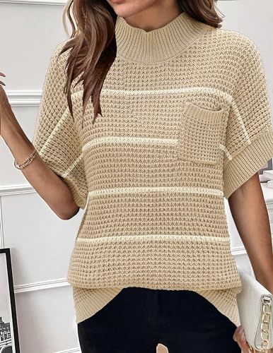 Women 2024 Sweater Vest Mock Neck Batwing Short Sleeve Oversized Ribbed Knit Tops Fall Pullover Sweater S-XXL2