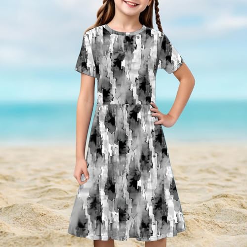 Floral Print Dress for Girls Casual 2025 Summer A-Line Short Sleeve Crew Neck Swing Beach Midi Dresses for 4-14 Years2