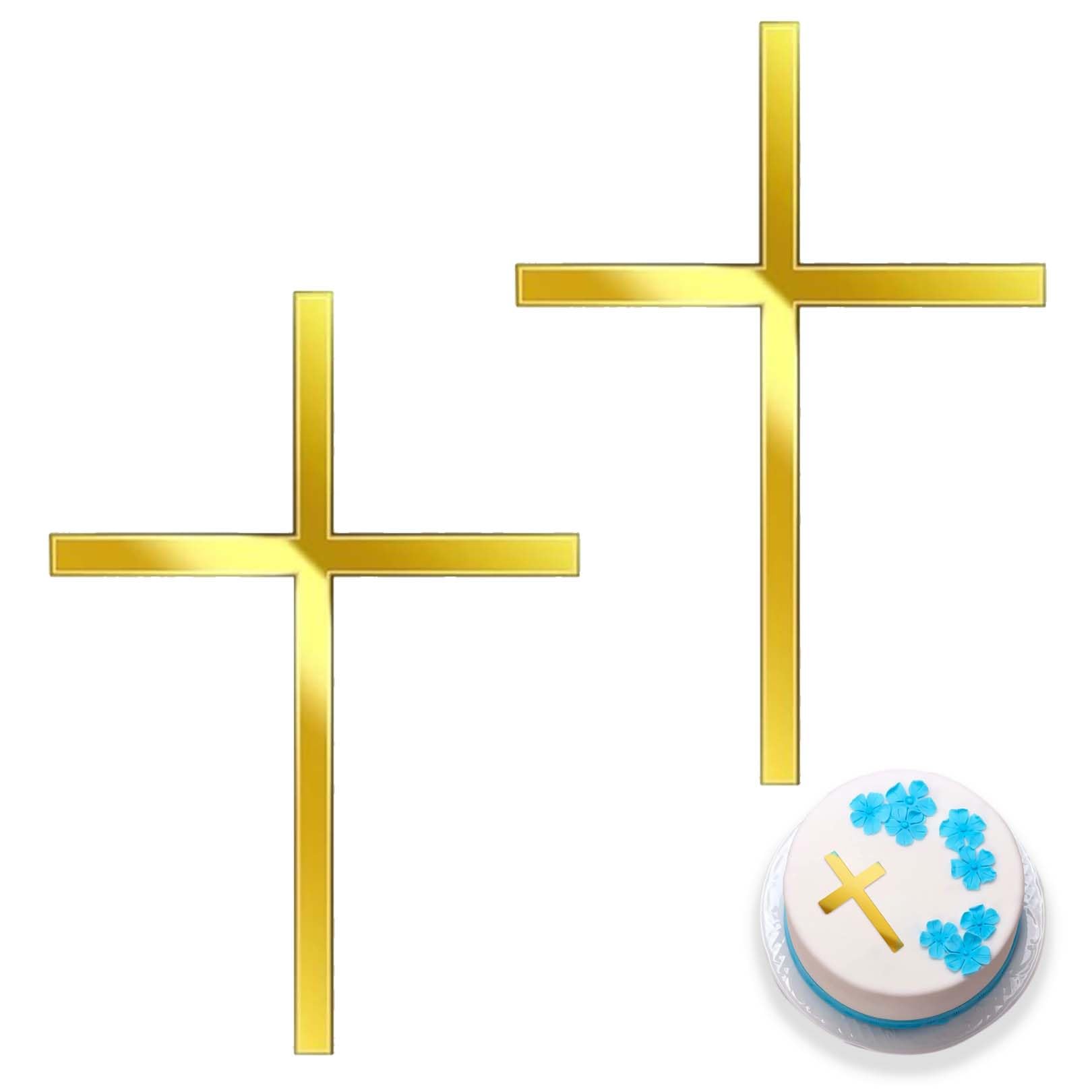 2 Stück Kreuz Tortendeko Kommunion,Torte Deko Konfirmation,Tortendeko Kreuz Gold,Cake Topper Firmung,Acryl Goldenes Kuchen Deko Taufe,Tauftorte Dekoration,für Mädchen Junge Erstkommunion Kuchendeko