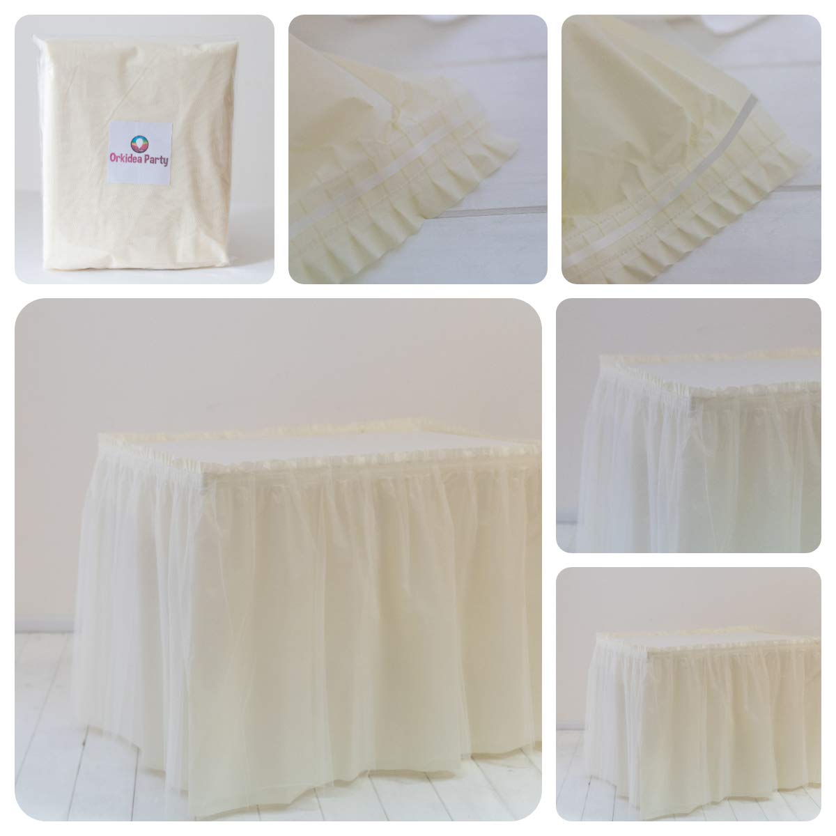 ORKIDEA Party Table Skirt with Tulle - Made in Italy - Size: 71x420 cm (Panel)