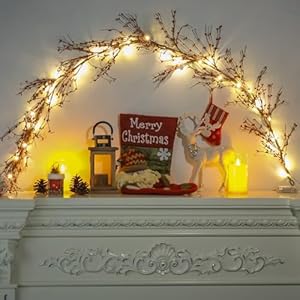 6FT Red Berry Garland with Lights Artificial Berry Christmas Garland for Indoor and Outdoor Thanksgiving Christmas Decoration Table Arrangements Fireplace Mantel and Centerpiece Decorations