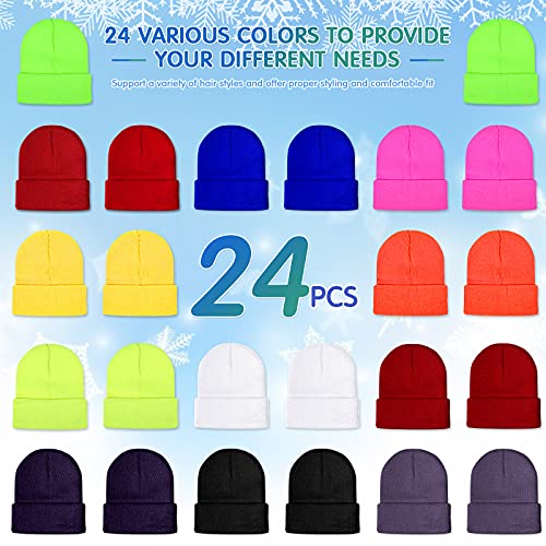 SATINIOR 24 Pieces Kids Winter Beanie Hat Knitted Cuffed Skull Caps Knit Cozy Watch Hat Cold Weather Warm Hats for Boys Girls2