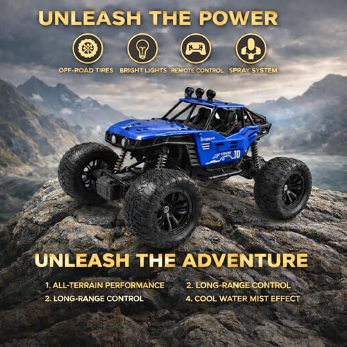 Image of RC Rock Crawler Car 2WD | Off-Road Remote Control Monster | Smoke Effect | Auto Mode | Alloy Body | Rechargeable Battery| Durable Suspension | Standard Size for Kids 6+ & Adults | Dark Blue