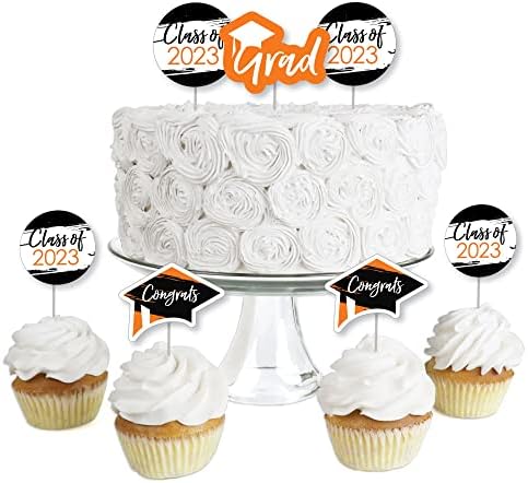 Big Dot of Happiness Orange 2023 Graduation Party - Dessert Cupcake Toppers - Clear Treat Picks - Set of 24