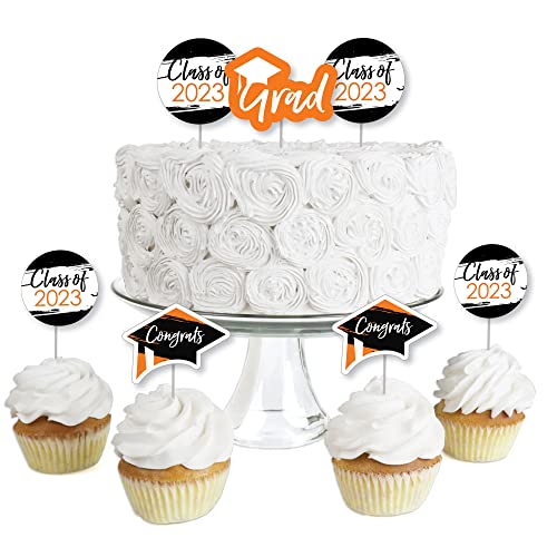 Big Dot Of Happiness Orange 2023 Graduation Party - Dessert Cupcake Toppers - Clear Treat Picks - Set Of 24 #TOP11