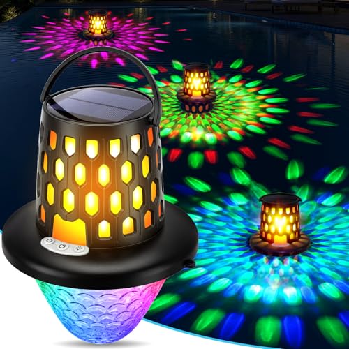 Floating Pool Lights,2026 Upgraded Solar Powered Pool Lights that Float,Flickering Flame Floating Solar Lights for Pool Lighting,Hangable IP68 Waterproof Swimming LED Pool Lights for Party,Outdoor-1PC