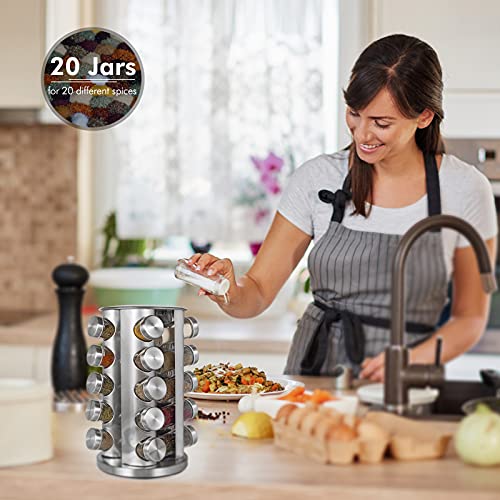 Rotating Silver Spice Rack Organizer with Jars for Kitchen - Astraunic CA
