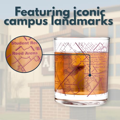 Image of Greenline Goods - University of Texas A&M Aggies College Whiskey Glasses (Set of 2), 10 oz - Full-Color Logo + Campus Map