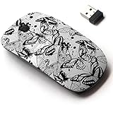 2.4G Wireless Mouse with Cute Pattern Design for All Laptops and Desktops with Nano Receiver - Butterflies Black White