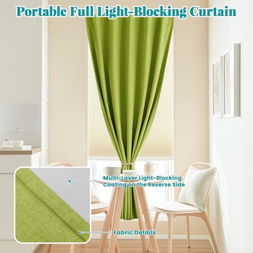 Image of 100% Blackout Self Adhesive Portable Curtains for Bedroom Easy to Install Window Thermal Lnsulated Kitchen Room Darkening Small Window Curtains, W35 x L80 inch, 1 Panel, Fruit Green