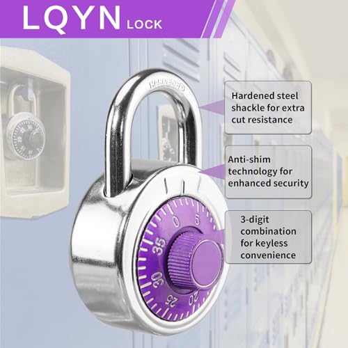 Image of Combination Lock, LQYN Standard Dial Combination Lock, Pack of 100; Purple Turnplate, 2 in. Wide, Fixed Three Digital Combination, for School, Gym & Locker, Toolbox, Gate