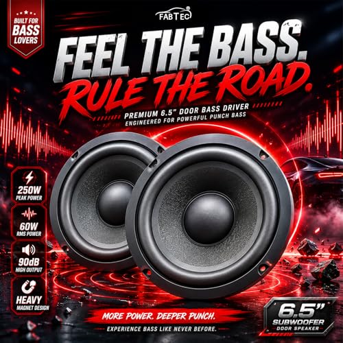 Image of FABTEC 6.5 Inch Mid Range Speakers 60w RMS / 250w Peak Power 4 Ohm for Cars, Home Theatre & DIY Projects (Pack of 2)