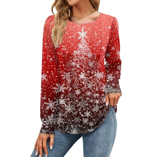 Generisch Longpullover für Damen Weihnachten Frauen Rentier Strick Couple Langarm Long Glitzer Crew Weihnachtskleid Weihnachtspulli Lang Anime Merry...