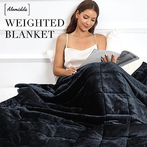 Image of Alomidds Weighted Blanket for Adult 12 lbs, 48 inch x 72 inch, Dark Grey | Double Sided Flannel Sherpa Bedding, Soft Microfiber Comfort Throw for Adult Indoor Sofa, Bedroom & Daily Relax Time