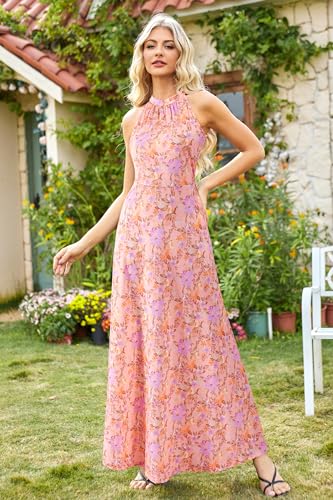 Image of STYLEWORD Women's Summer Floral Halter Maxi Dress Vacation Semi Formal 2026